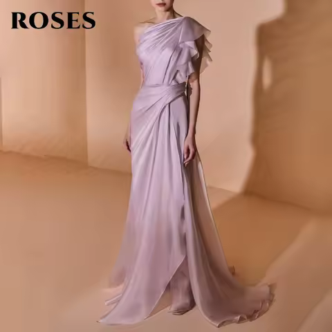 ROSES Grape One Shoulder Prom Dress Gown with Pleats Tulle Sleeveless Party Dress Trumpet Evening Dresses for Woman Customized