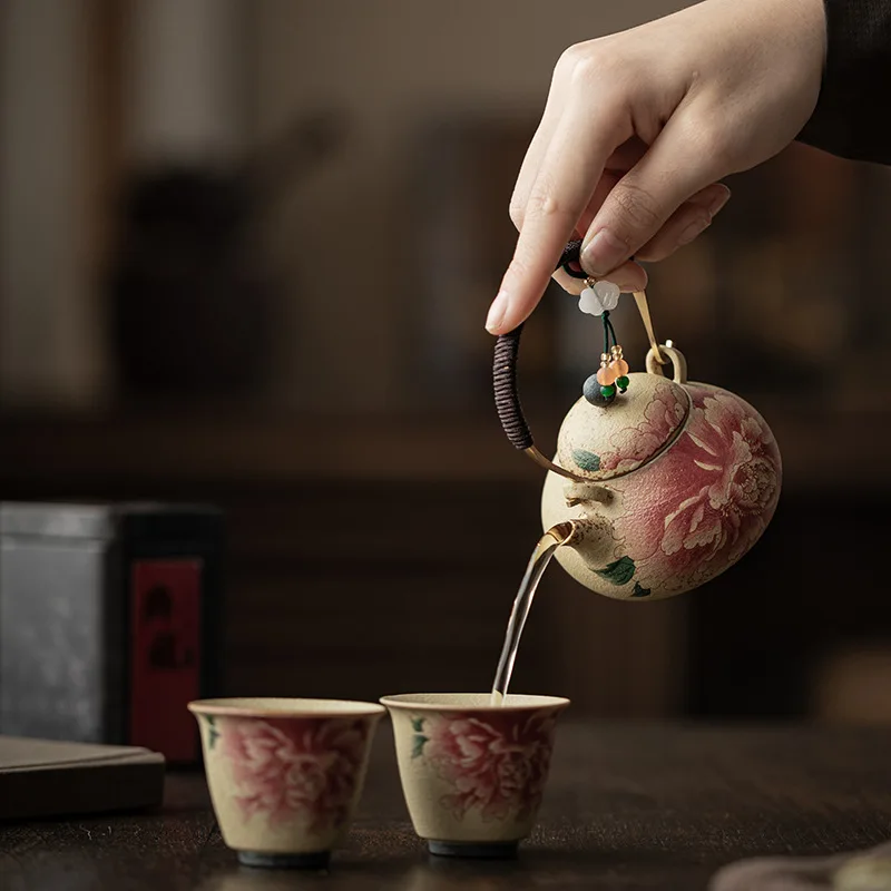 Kiln Change Blue And White Firestone Red National Color Heavenly Fragrance Lift Handle Teapot One Pot Two Cups Ceramic Tea Set
