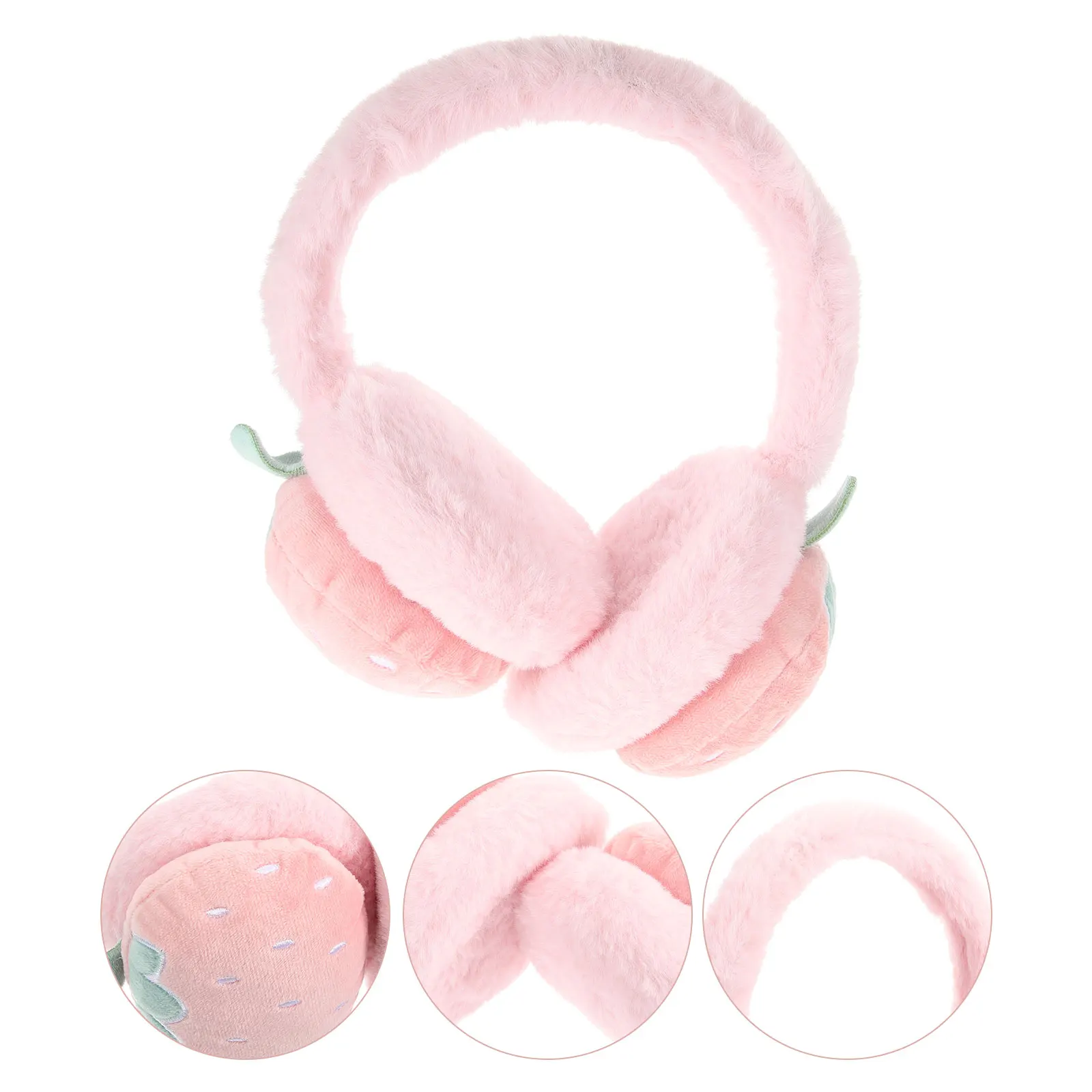 Orejeras cálidas, diadema para mujer, orejeras de invierno con fresas, bordado de dibujos animados para mujer, suave y acogedor para exteriores