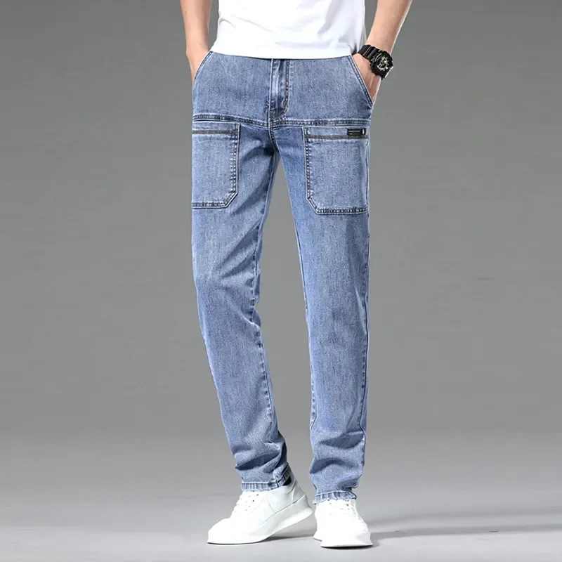 2023 New Men's Slim Jeans Stretch Skinny Multi Pocket Fashion Designer Denim Trousers Male Brand Clothes Pants Streetwear