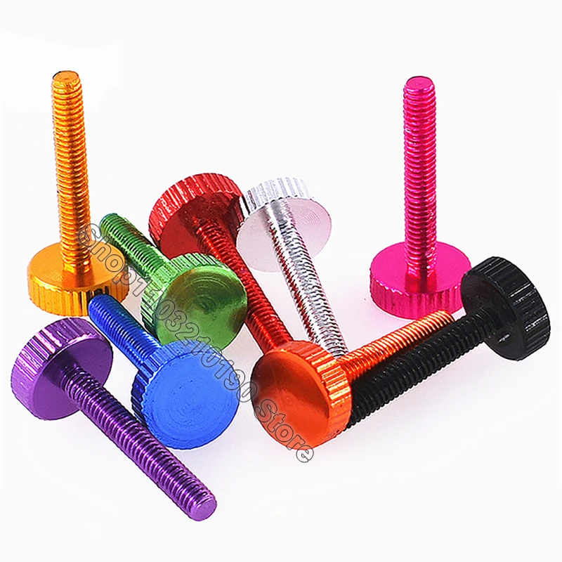1Pc M2 M2.5 M2.6 M4 M5 M6 In Alluminio Colorato Zigrinatura a Testa Piatta Stringere A Mano Vite a Pollice Maunal Regolazione bulloni L = 4/6/8/10/12-25mm