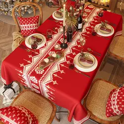 Red New Year Tablecloth Festive Waterproof Tablecloth Festive Christmas Light Luxury Rectangular Coffee Table Tablecloth