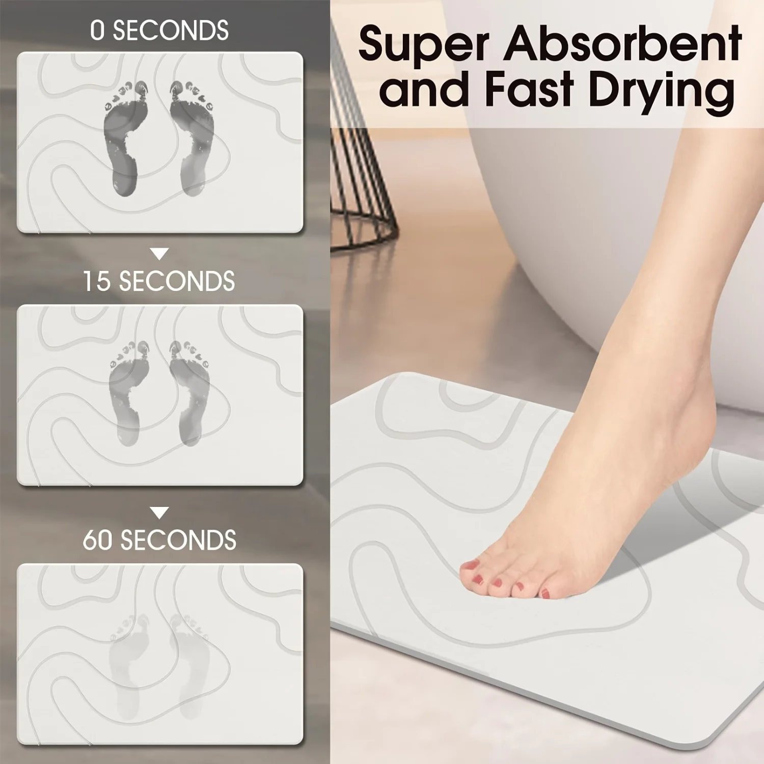 1pc, Diatomaceous Earth Bath Mat, Super Absorbent & Fast Drying, Non-Slip Bathroom Floor Mat, Easy-to-Clean