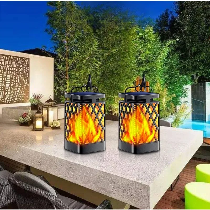 Solar Lights Flickering Flames Outdoor Lights Waterproof Solar Powered Hanging Landscape Light For Garden Yard Porch Lawn Decor