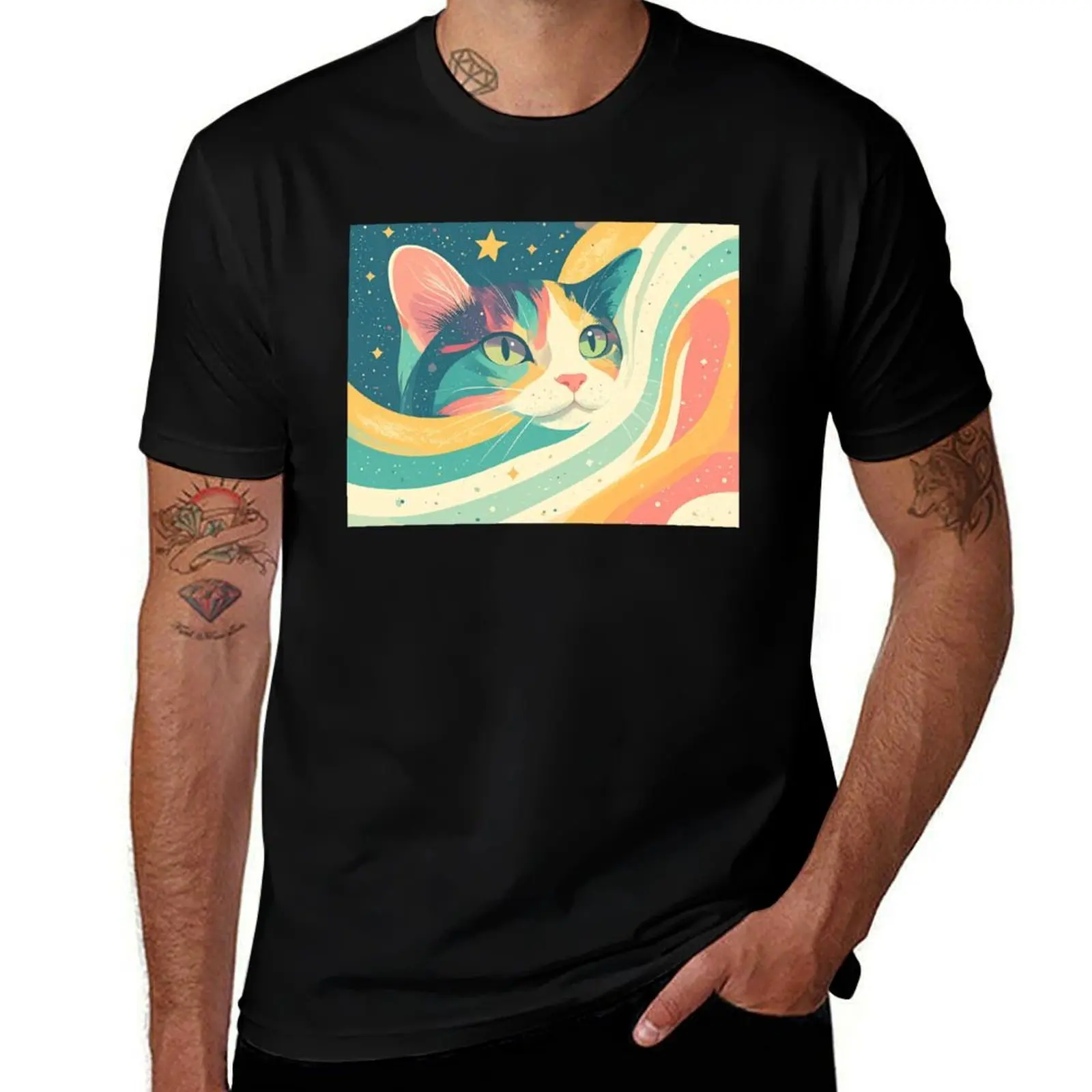 

Cosmic Majestic Cat Head in Night Sky Artwork T-Shirt T-shirts oversize Short sleeve tee quick-drying men t shirts high quality