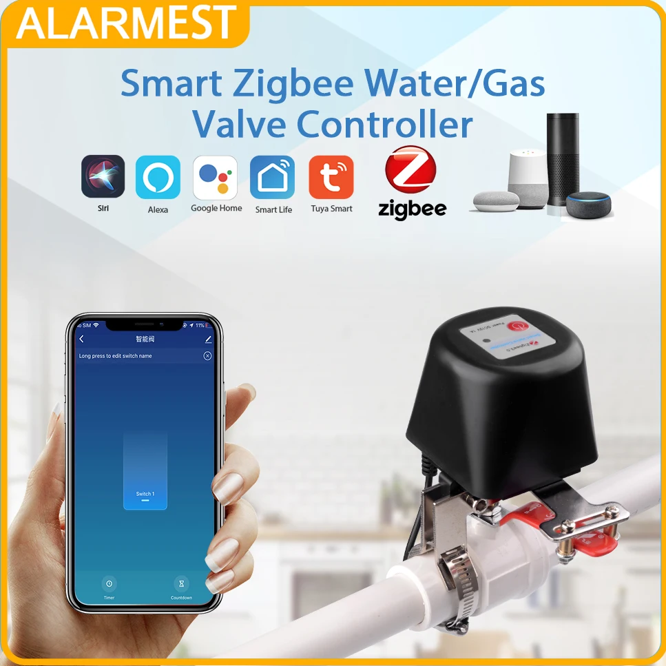 ALARMEST Zigbee Wireless Control Gas Water Valve Smart Life Shut OFF Controller