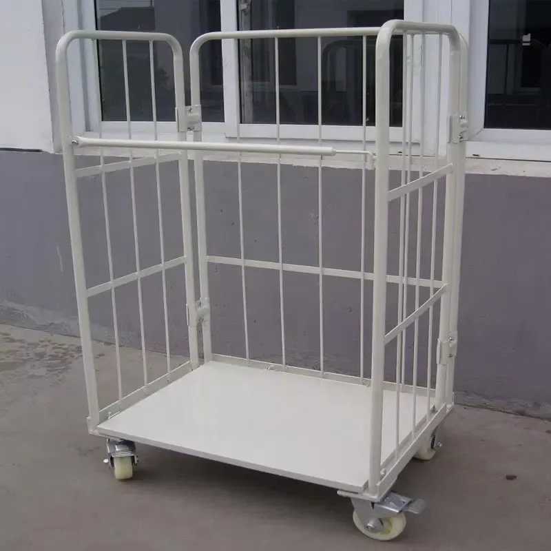 Heavy Duty Galvanized Steel Laundry Trolley Industrial Warehouse Rolling Cart for Logistics Storage Metal Utility Hand Truck