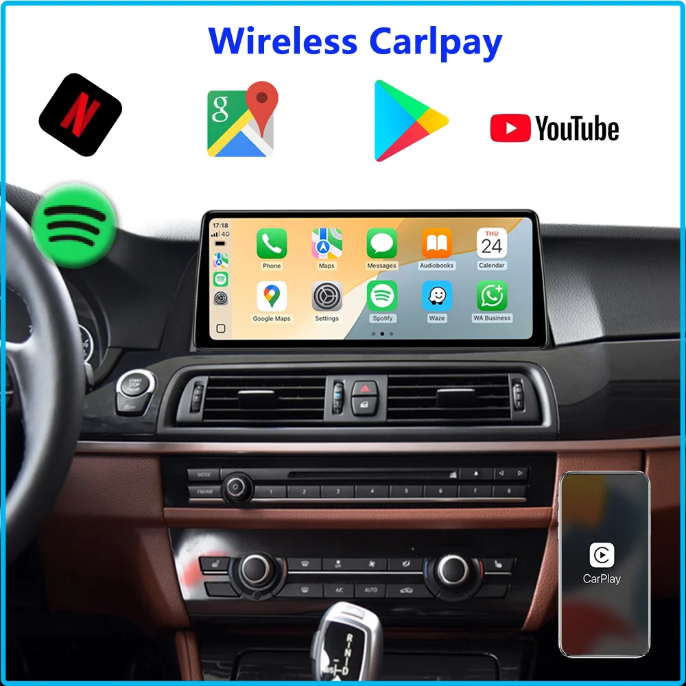 Android 14 Qualcomm Carplay Car Radio GPS Navigation Stereo For BMW 5Series F10 F11 20112017 CIC NBT Multimedia Player HD Screen