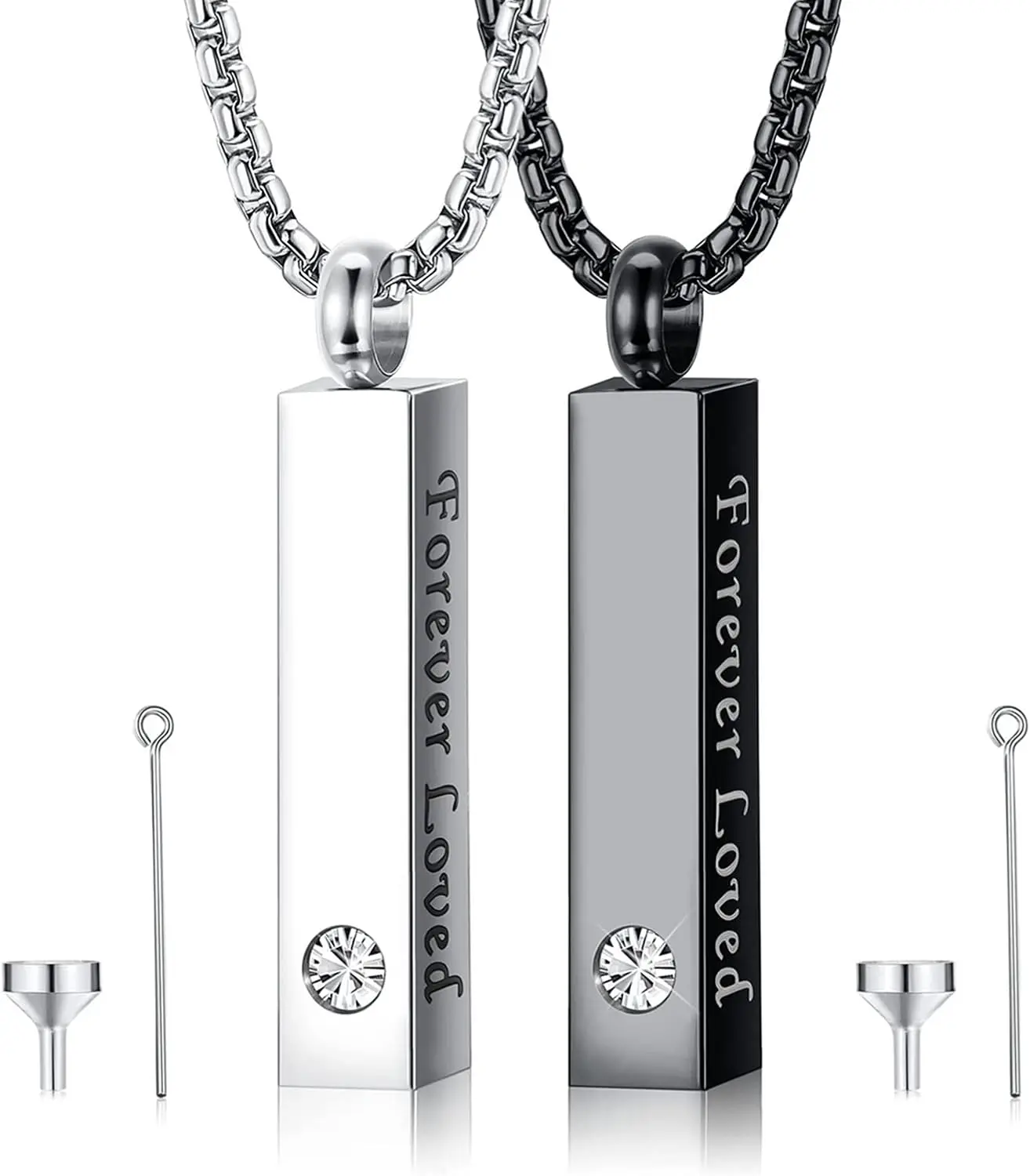 

2Pcs Stainless Steel Necklace for Ashes Men Women Keepsakes Pendant Necklace Memorial Jewelry for Lost Love with Engraved Saying