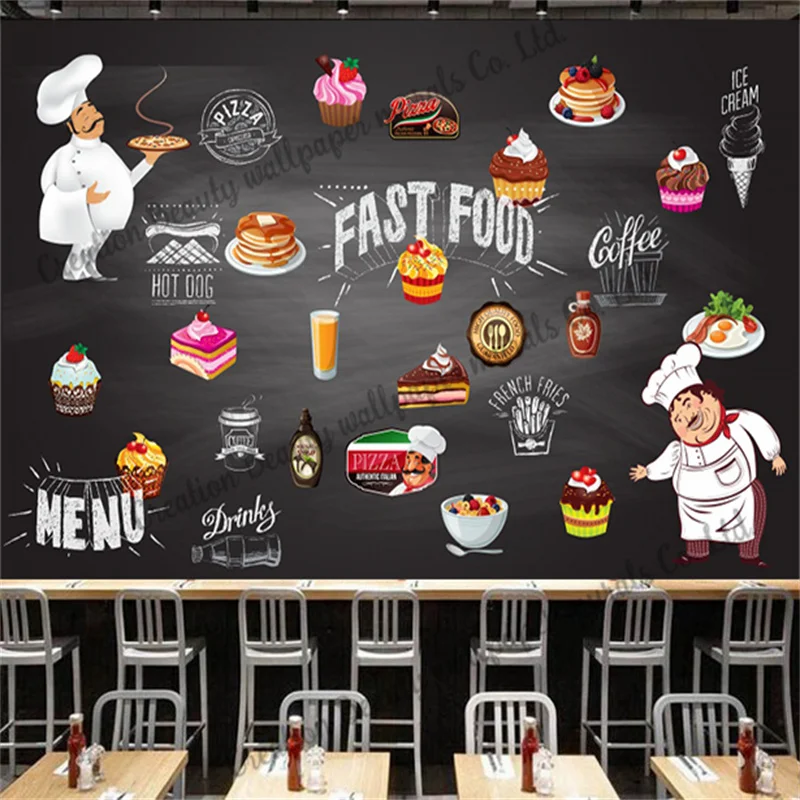 

Custom Blackboard Fast Food Wallpaper Industrial Decor Mural Restaurant Snack Shop Background Wall Papel De Parede Papel Tapiz