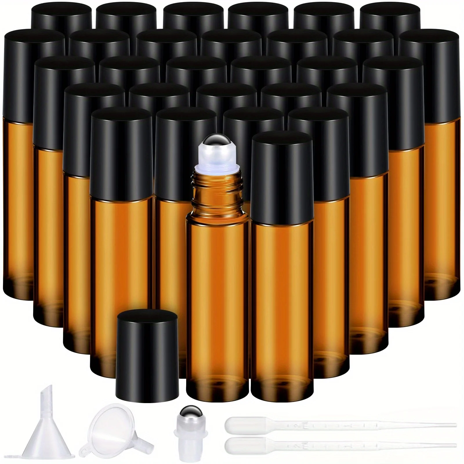 8/30pcs Glass Roll on Bottle 10ml Empty Essential Oil Roller Bottle with Stainless Steel Ball Dropper Pipette Travel Accessories