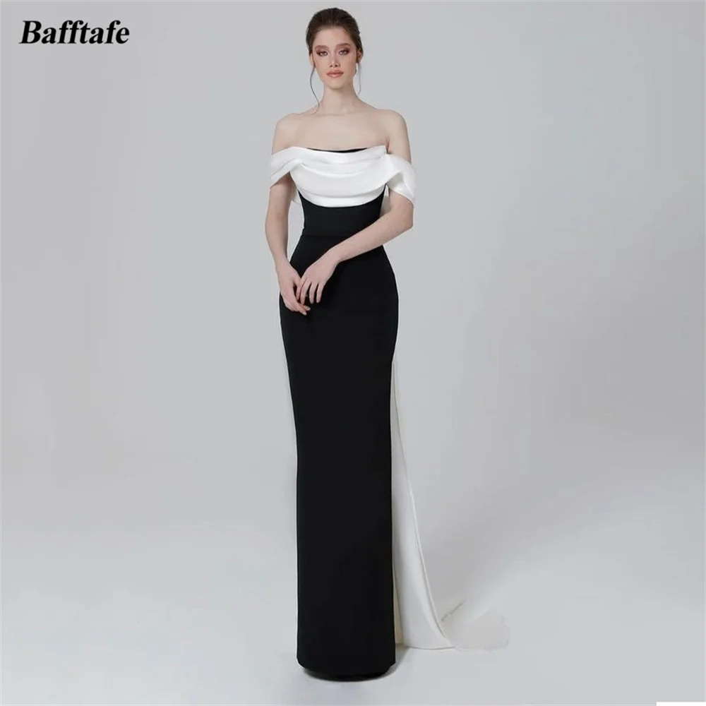 

Bafftafe Black And Ivory Sheath Evening Dresses Customized Women Formal Party Dress Off The Shoulder Bridesmaid Gowns Prom Dress