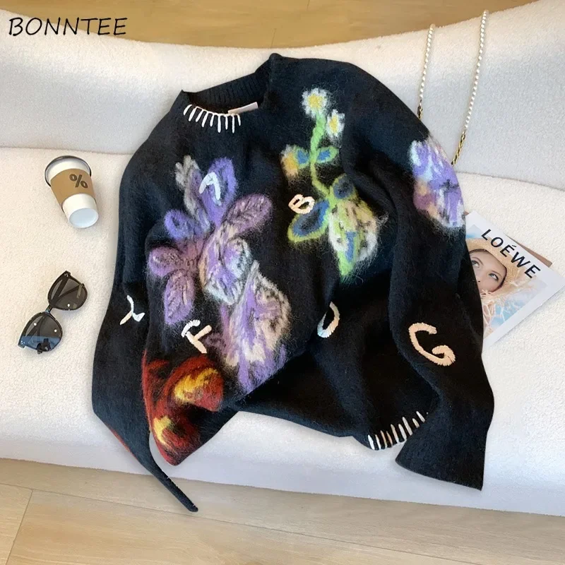 Pullovers Women Knitted Jacquard Vintage All-match Gentle Stylish Designed Popular Ins High Street Daily Autumn Winter Sweaters