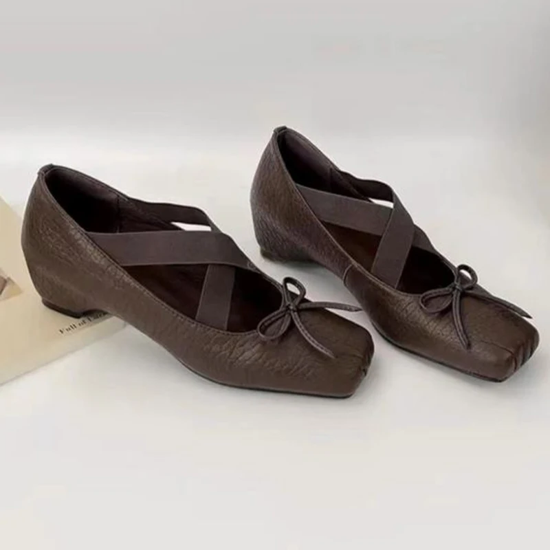 

Bow Women Mary Jacne Shoes Square Toe Dress Fashion Heeled Shoes Shallow Luxury Sandals 2025 Autumn Dress Zapatillas De Mujer