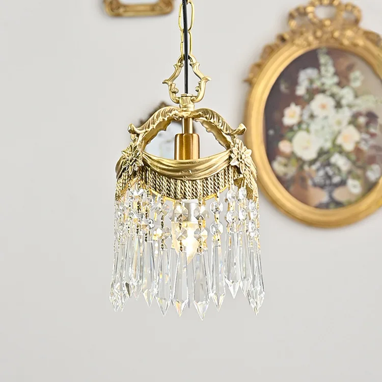 French medieval all-copper entrance small chandelier Italian corridor balcony retro bedroom bedside crystal lamp