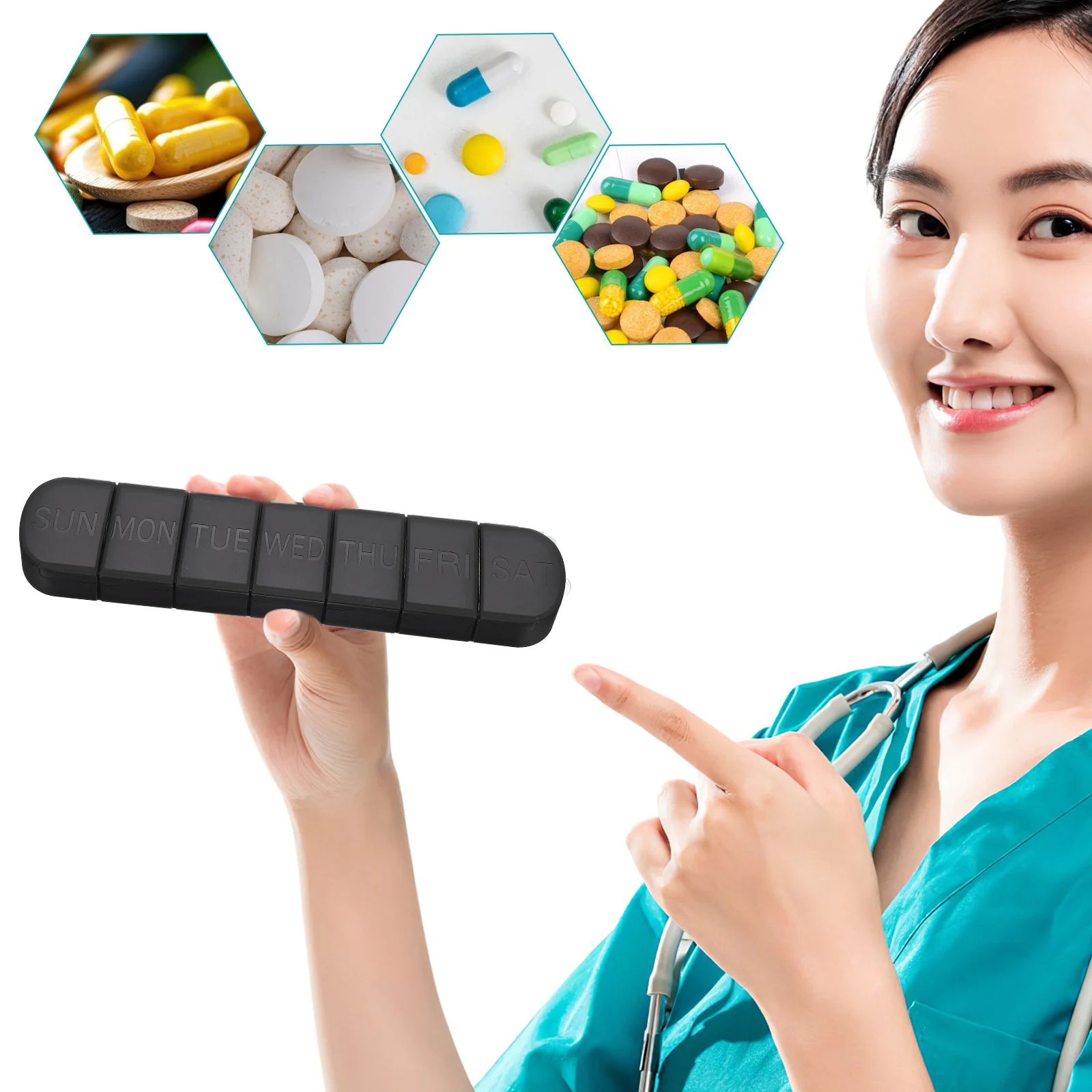 2 個のウィークリーピルオーガナイザーピルボックス大容量ポータブル旅行ビタミンケースコンパートメント毎日の薬ホルダーこぼれ防止