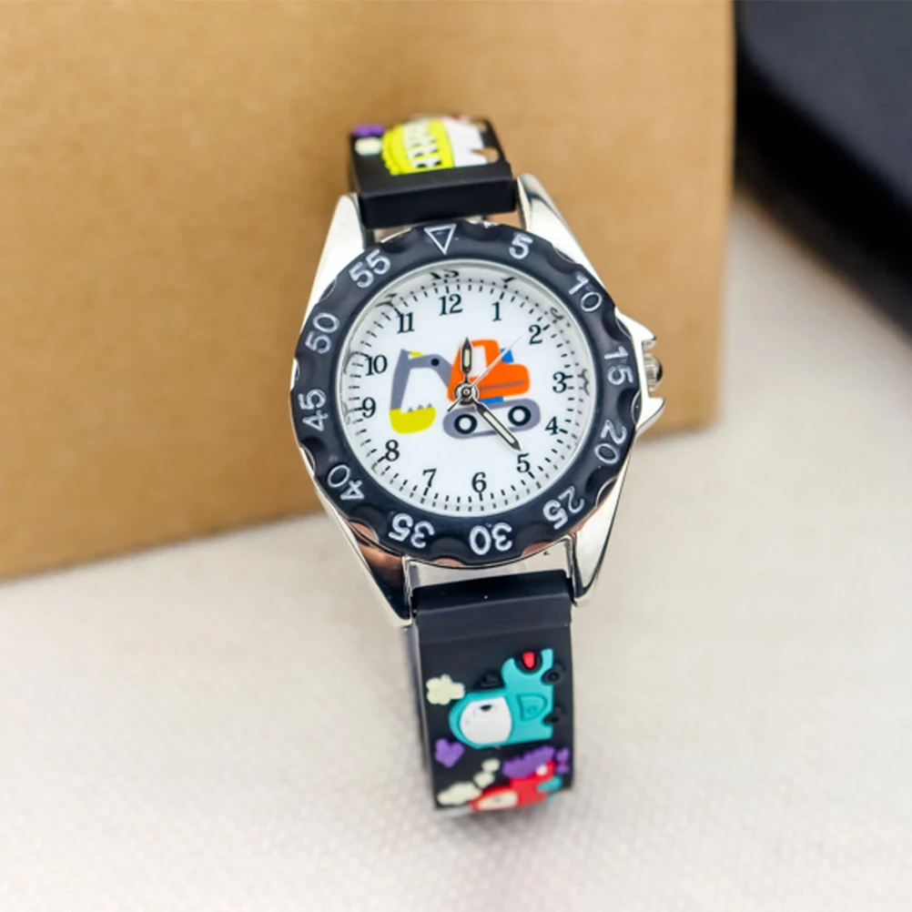 

2024 New Car Cartoon Kids Silicone Watches Big Dial Clear Numbers Durable Children Quartz Watch for Travel Camping School