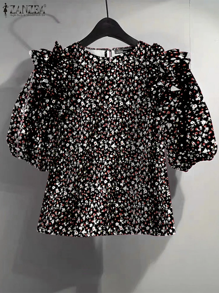 

ZANZEA 2025 Bohemian Blouse Women Vintage Floral Printed Tunic Tops Summer Short Sleeve Ruffled Shirts Casual Loose Lady Blusas