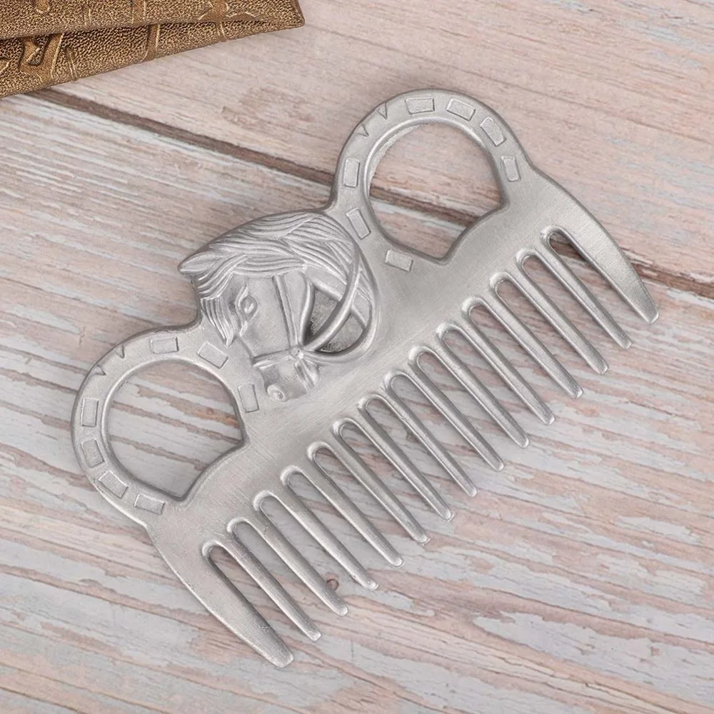 Metal Horse Hair Comb Silver Durable Metal Polishing Comb Polishing Technology Carved Handle Horse Mane Comb Farm Use
