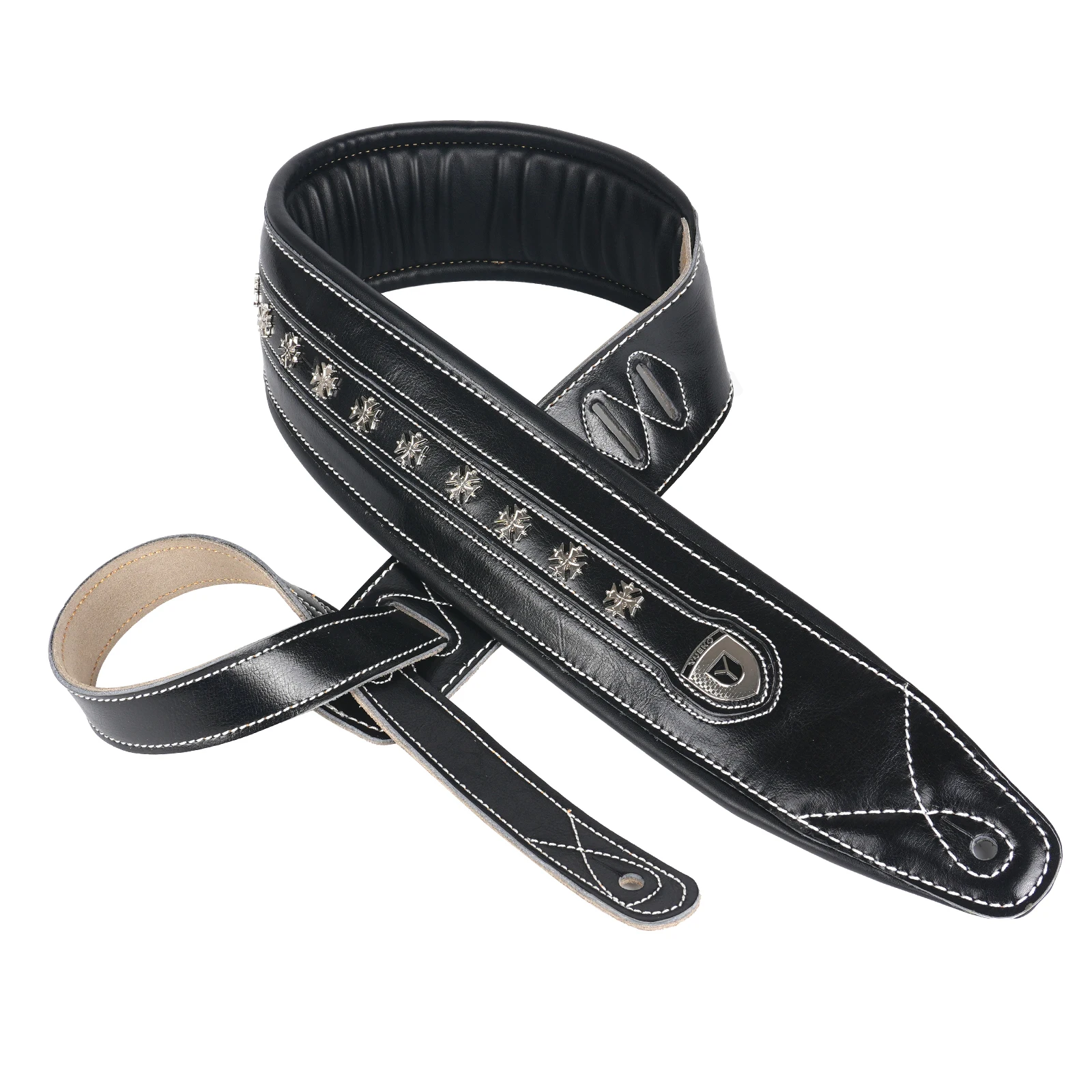 YUEKO Metal Rock Front Leather Material 32NDD Series Soft and Durable Acoustic Guitar Strap with Metal Rivet Personality Widen