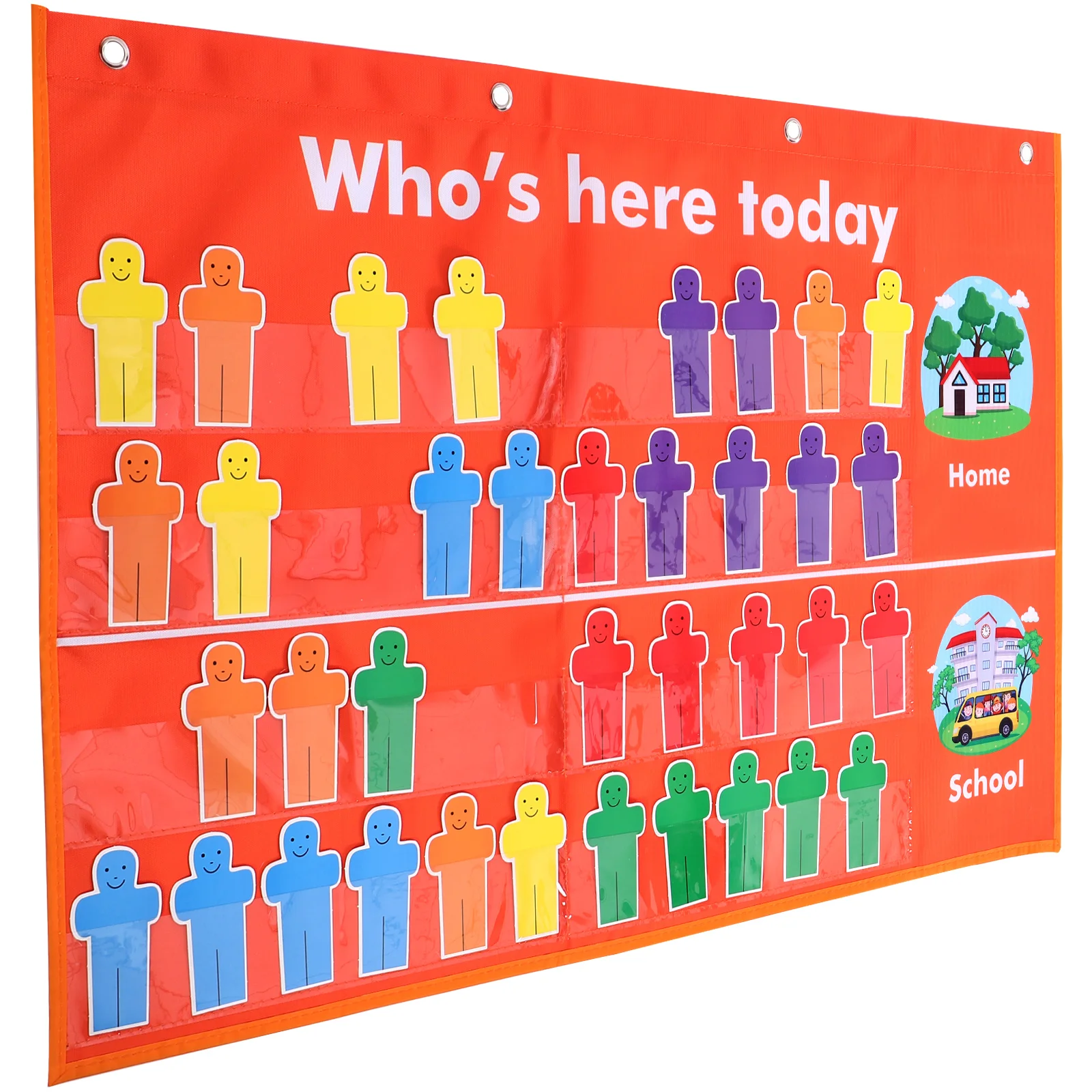 

Classroom Management Pocket Chart Orange Attendance for Preschool Students Polyester Fabric Practical Lightweight Tool