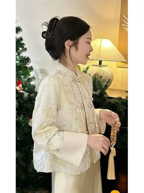 Elegant Women New Chinese Style Tang Clothes Jacquard Coat Dress Improved Tang Clothing Autumn Spring Costume