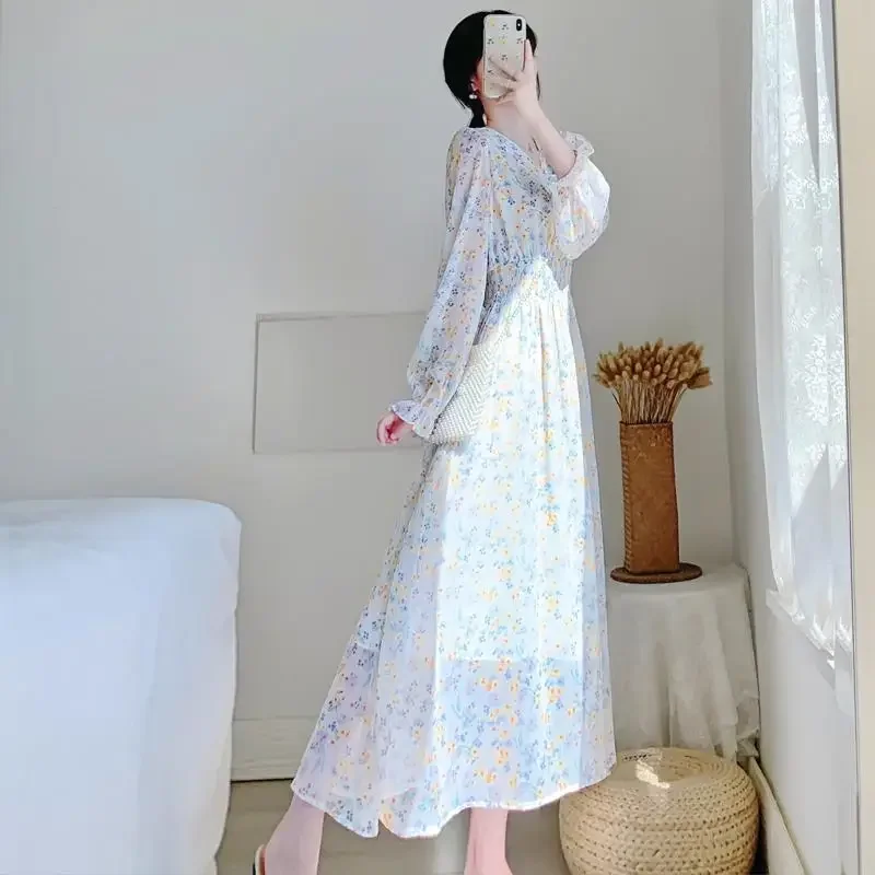 Chic and Elegant Pretty Chiffon Dresses for Women Spring Autumn 2025 Woman Long Sleeve Dress Clothes New Features of Outfits Xxl