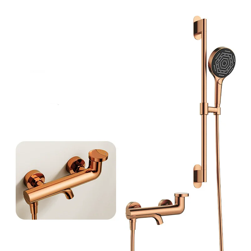 

Набор смесителей для душа из розового золота, розовый набор смесителей для ванны с рычагом улыбки, настенный латунный смеситель с выдвижной планкой