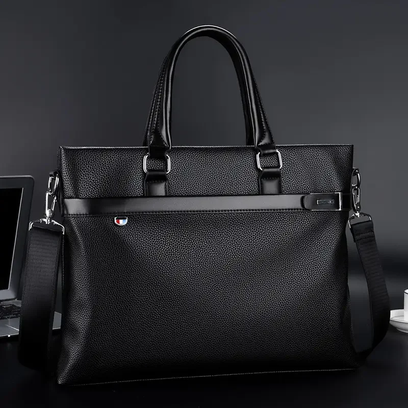 Business-Handtaschen aus PU-Leder mit großem Fassungsvermögen für Pendler und Dokumente, Schwarz