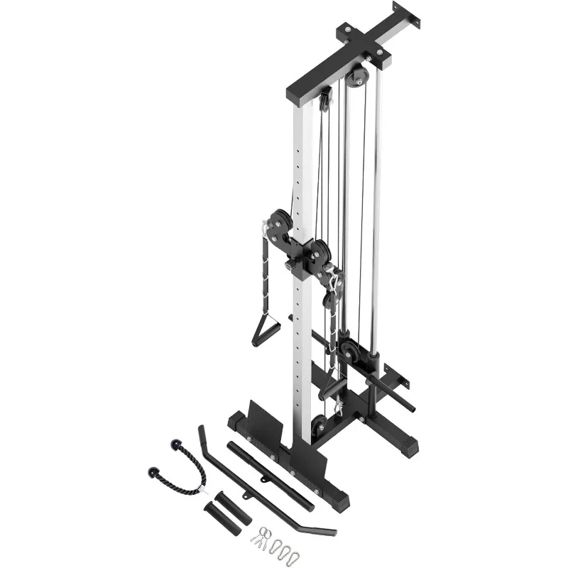 

VANSWE Wall Mount Cable Station, 18 Positions Adjustable Dual Pulleys Cable Crossover Machine with Removable Footplate
