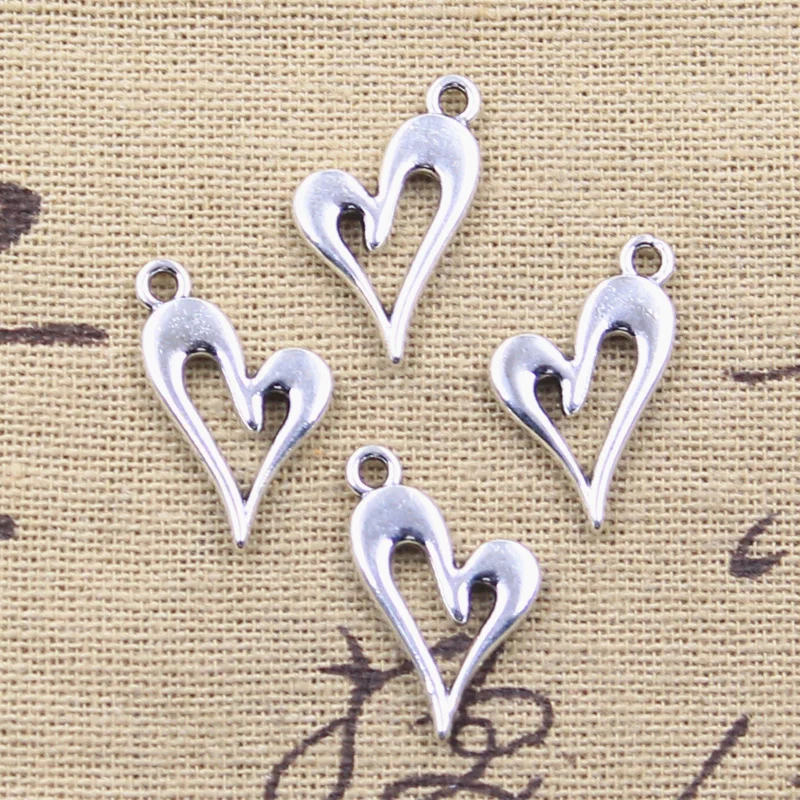 20pcs Charms hollow lovely heart 21x13mm Antique Silver Color Pendants Making DIY Handmade Tibetan Finding Jewelry