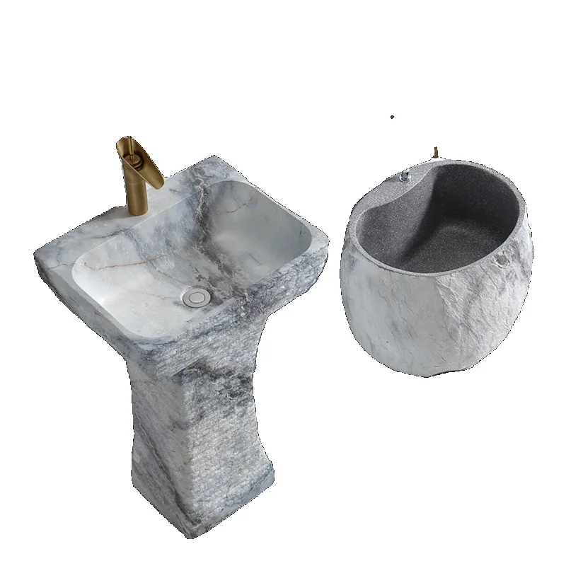 Artificial Stone Pedestal Basin Wash Basin Integrated Floor Pool Sink Washbasin