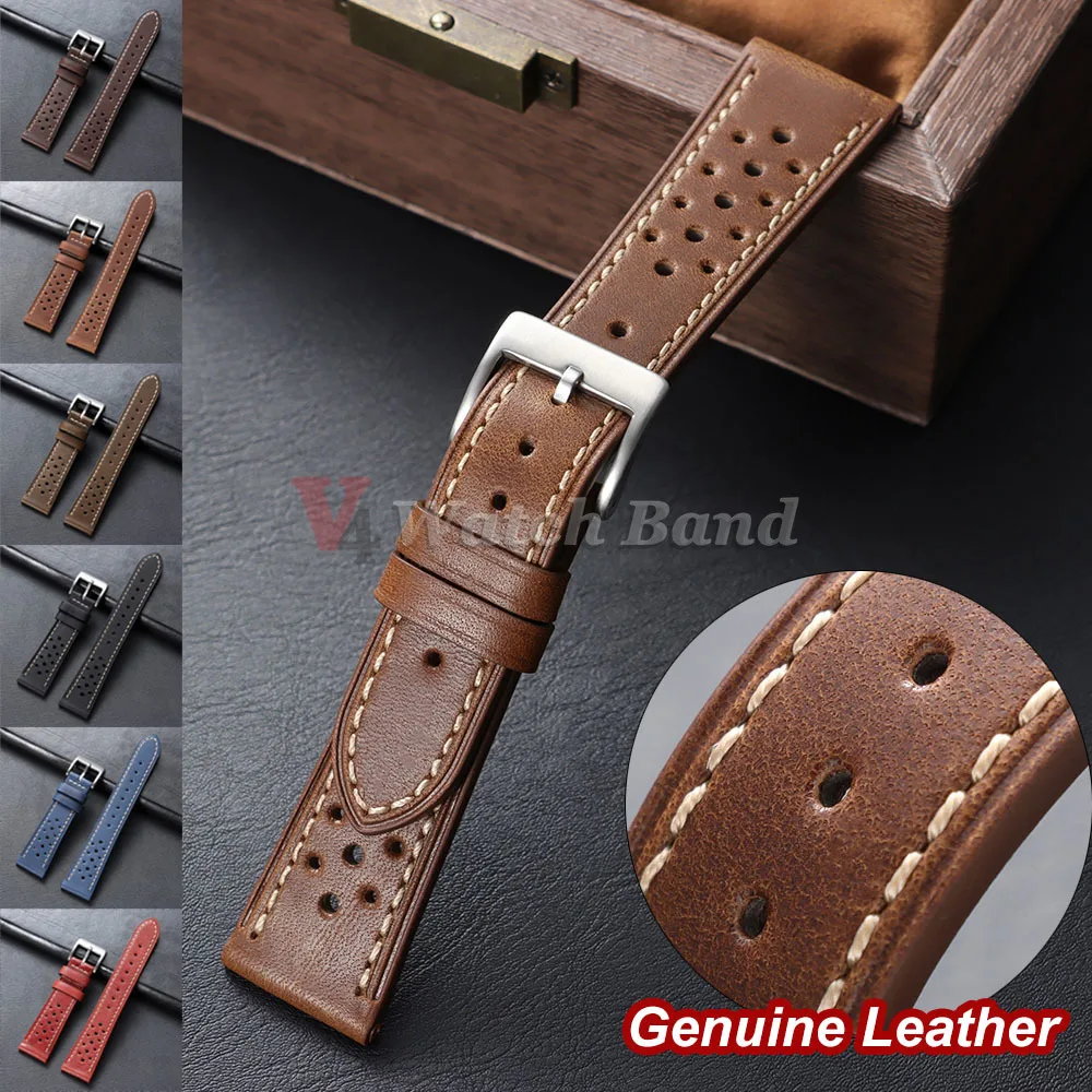 20mm 22mm 24mm Genähtes Rindslederarmband für Omega Uhren Armbänder für Seiko Braunes Vintage Echtleder Uhrenarmband