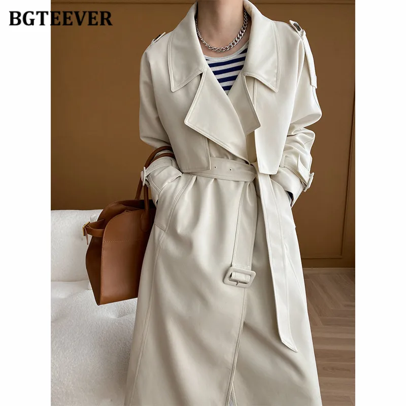 

BGTEEVER Winter Belted Female Trench Coats Turn-down Collar Long Windbreaker for Women Thick Overcoats Ladies