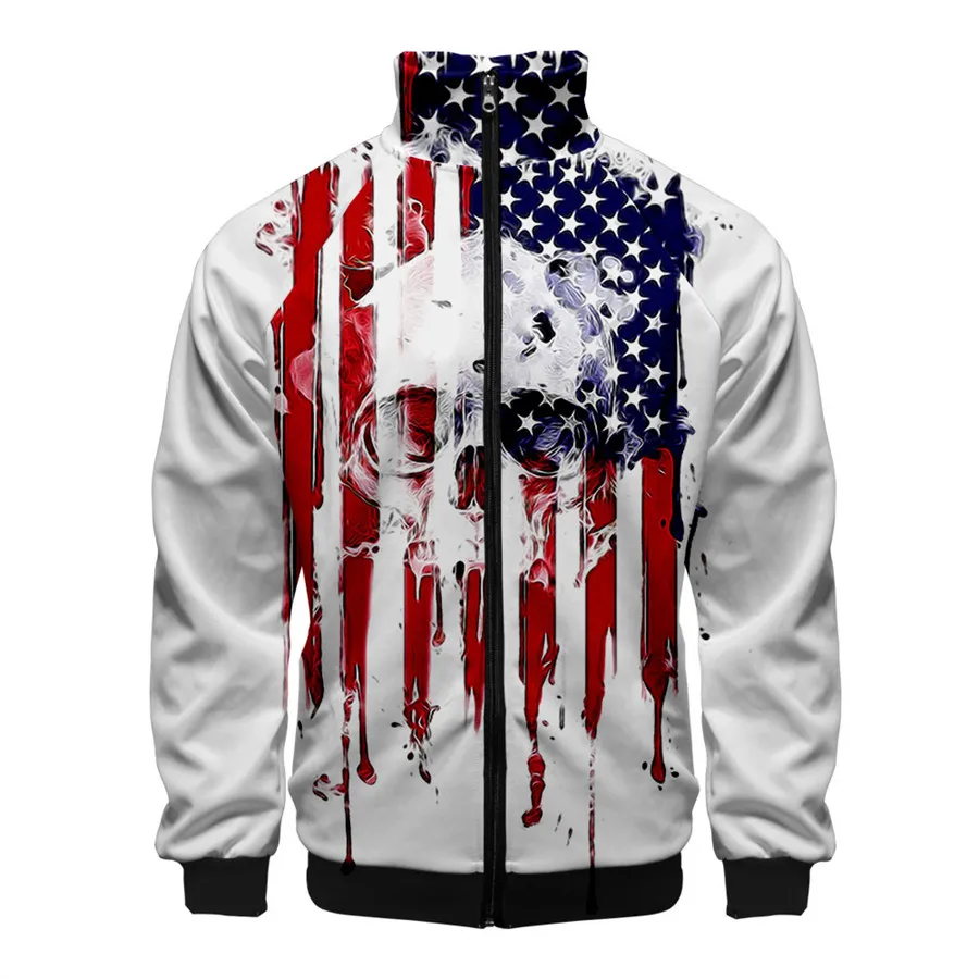 3D Coats USA Flag American Stars and Stripes Stand Collar Zipper Jacket Men Women Casual Long Sleeve Sweatshirt Men Clothes