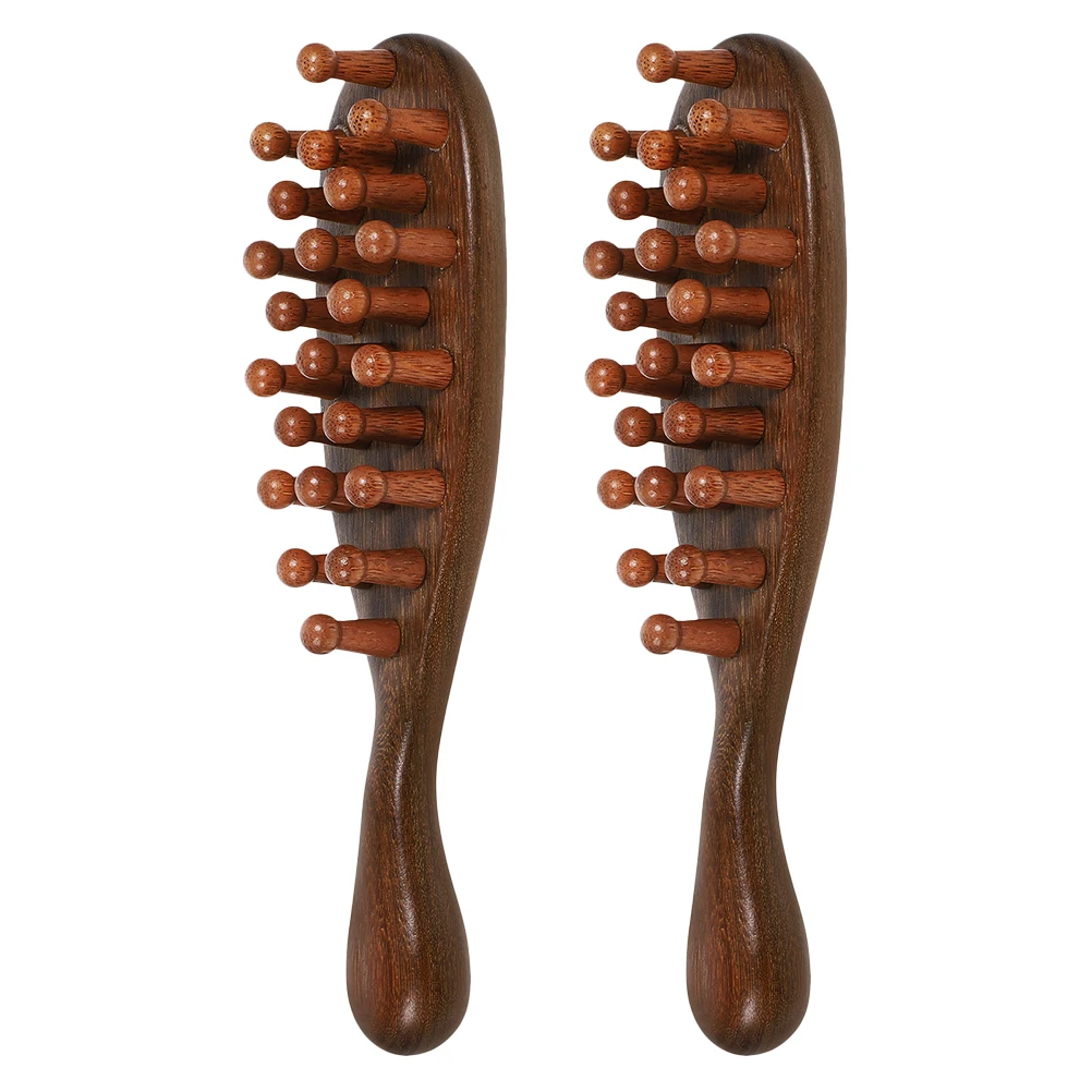 

2pcs Sandalwood Massage Wood Hair Comb For Scalp Stimulation Wide Tooth Detangling Wooden Comb Ergonomic Handle Men Women Kids