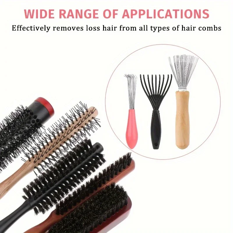 3pcs Durable Hair Brush Cleaning Tools ,Set of Plastic Comb Remover and Claw Rake,Suitable for Home and Salon Use