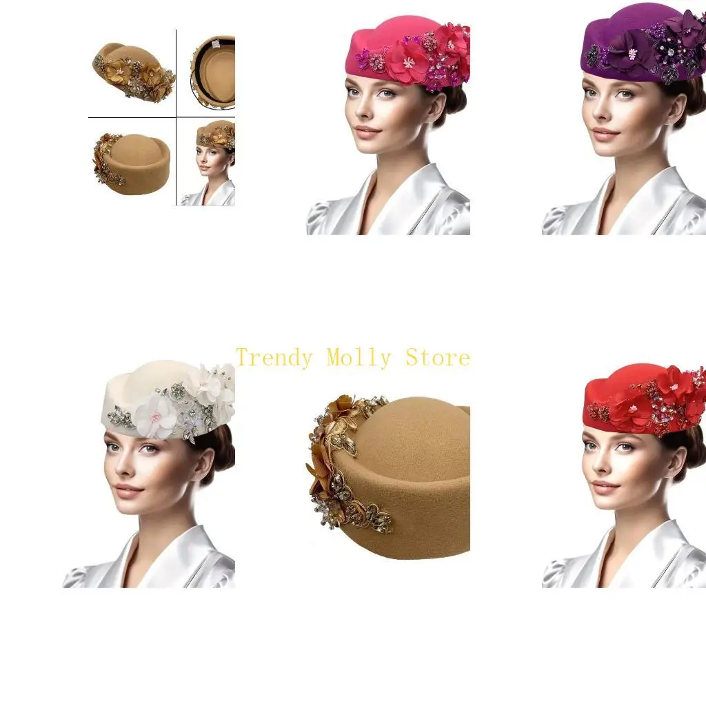 

N5KB Vintage Flower Fearnator Шляпа чайная шляпа шляпа шляпа для формального случая для официального случая