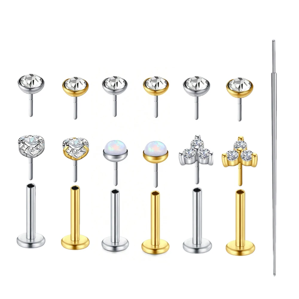 3 uds sin rosca Push In nariz Studs acero quirúrgico Labret Piercing joyería para Tragus Monroe labio hélice cartílago pendientes tachuelas