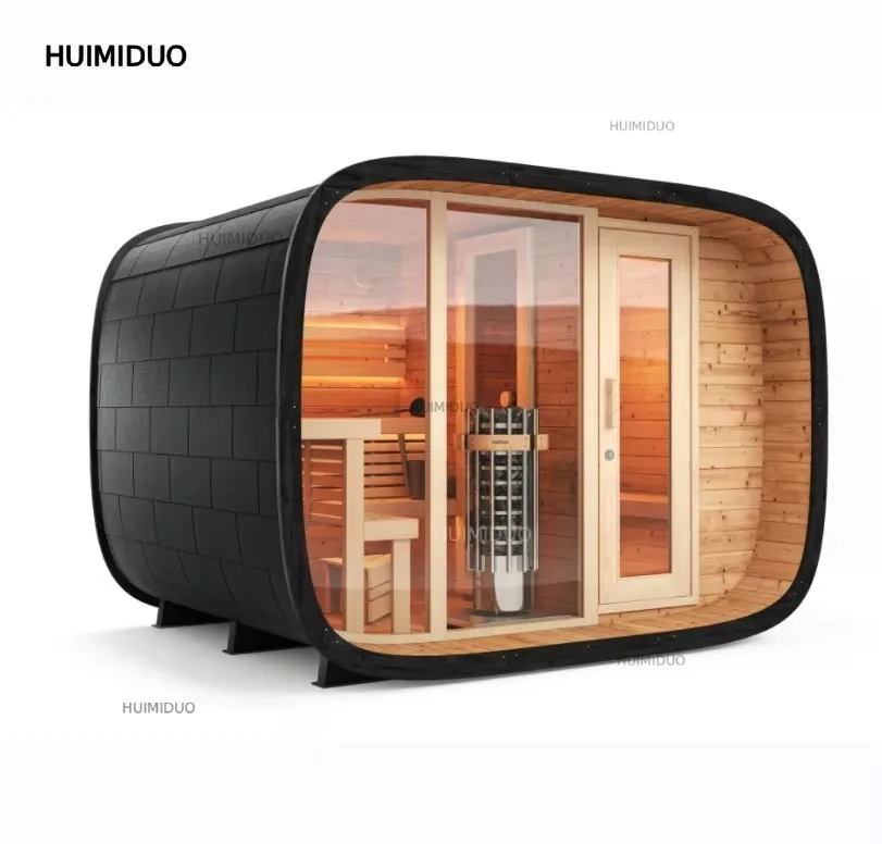 6-Person Wood Stove Steam Sauna Outdoor Traditional Sauna Panoramic Glass Window Hot-selling Products