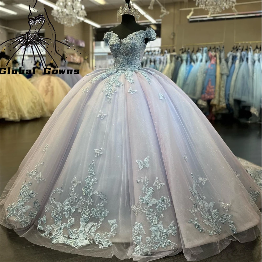 

Mexico Off The Shoulder Ball Gown Quinceanera Dress Beaded Birthday Party Gowns Appliques Sweet 16 Prom Dresses Robe De Bal