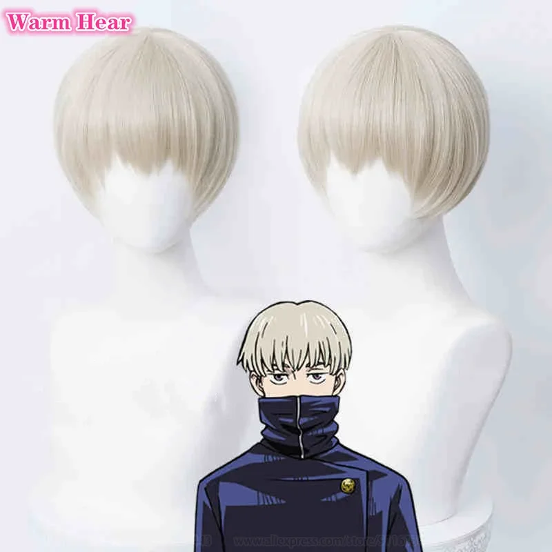 

2 Styles Anime Inumaki Toge Synthetic Hair Short Flax Gold Cosplay Wig Heat Resistant Hair Halloween Party Wigs + Free Wig Cap