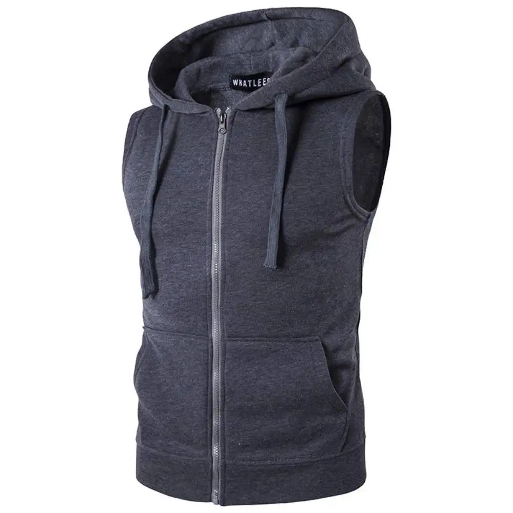 Moda Zipper Bolsos Colete Masculino Cor Sólida Camisola Para Sem Mangas Hoodies Regata Mens Vest Jacket Primavera Outono