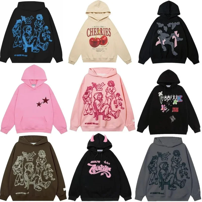 Y2K Graffiti Streetwear Autumn Winter Versatile Loose Hip Hop Hoodie Sweatshirt Funny Unisex Harajuku Cartoon Graphic Pullover