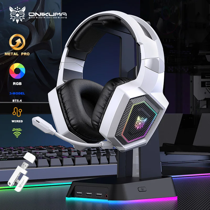 ONIKUMA GT806 Tri-Mode Gaming Headset with Detachable Microphone for PS4, PC, Mobile Devices, 2.4GHz Wireless 5.3 Dual Gaming He