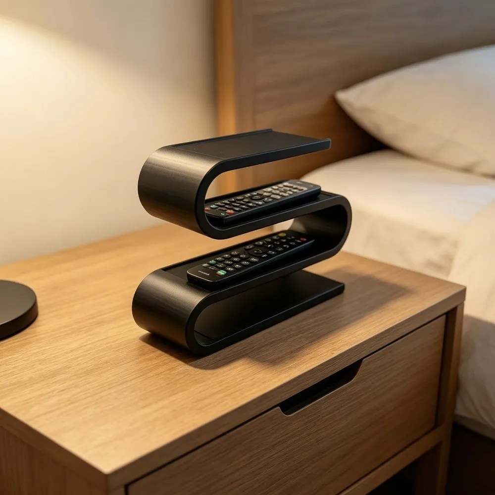 3D Printed Remote Control Holder Curved Design Multi-slot Utility Rack Sleek Multi-layer S Shape Desk Storage Rack Living Room