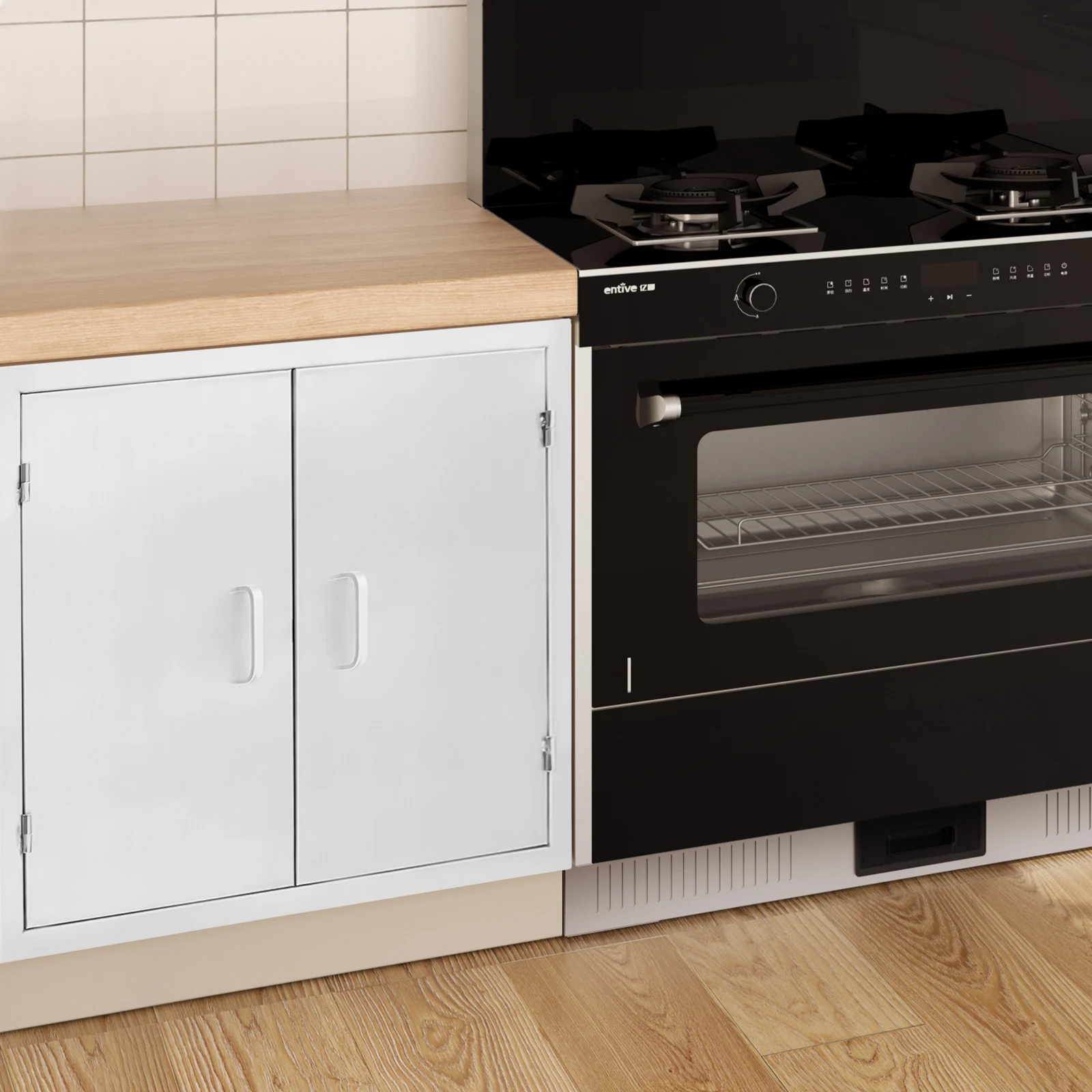 باب خزانة مطبخ من الفولاذ المقاوم للصدأ 304 مقاس 24 × 28 بوصة أبواب مزدوجة مقاومة للتآكل للمطبخ الخارجي وتحسين المنزل #1