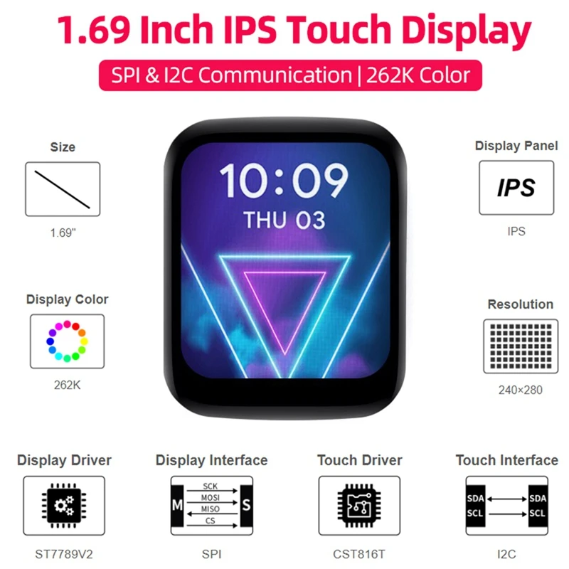 1.69 Inch Round Display IPS Touch Screen Module Micr-LCD 240X280 262K Monitor SPI And I2C For Arduino Raspberry Pi