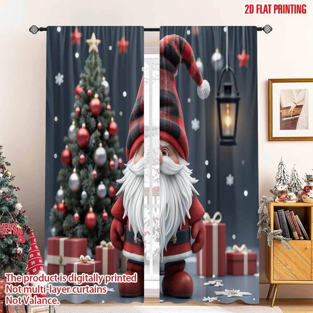 

2pcs 2D flat printing Merry Christmas Popular Drapes Christmas Gnome Red Tartan Tree 100% Polyester Without Electricity Festive