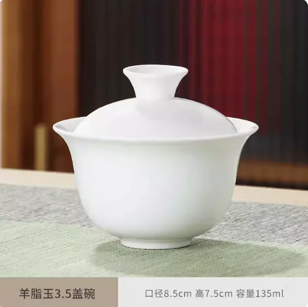 Hoge witte porseleinen theeset, Sancai Bowl, Cover Bowl, theemaker, groot theekopje Gaiwan, puur wit porselein, respect theekom